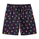 Pixel UFO Aliens Pattern Print Men's Swim Trunks