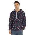 Pixel UFO Aliens Pattern Print Men's Velvet Pullover Hoodie