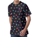 Pixel UFO Aliens Pattern Print Men's Velvet T-Shirt