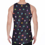Pixel UFO Aliens Pattern Print Men's Velvet Tank Top