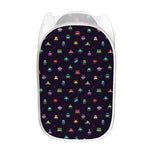 Pixel UFO Aliens Pattern Print Mesh Laundry Hamper