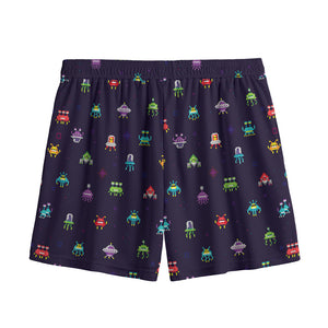 Pixel UFO Aliens Pattern Print Mesh Shorts