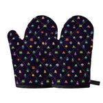 Pixel UFO Aliens Pattern Print Oven Mitts
