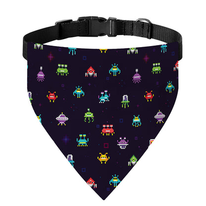 Pixel UFO Aliens Pattern Print Over The Collar Dog Bandana