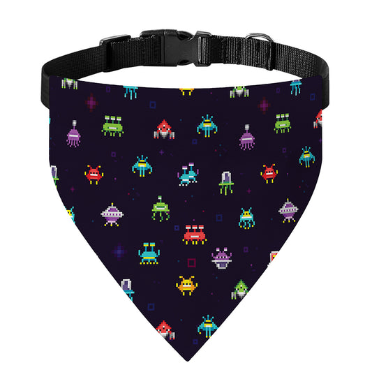 Pixel UFO Aliens Pattern Print Over The Collar Dog Bandana
