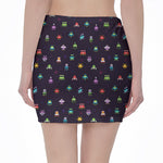 Pixel UFO Aliens Pattern Print Pencil Mini Skirt