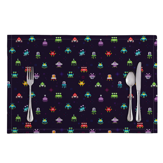 Pixel UFO Aliens Pattern Print Placemat