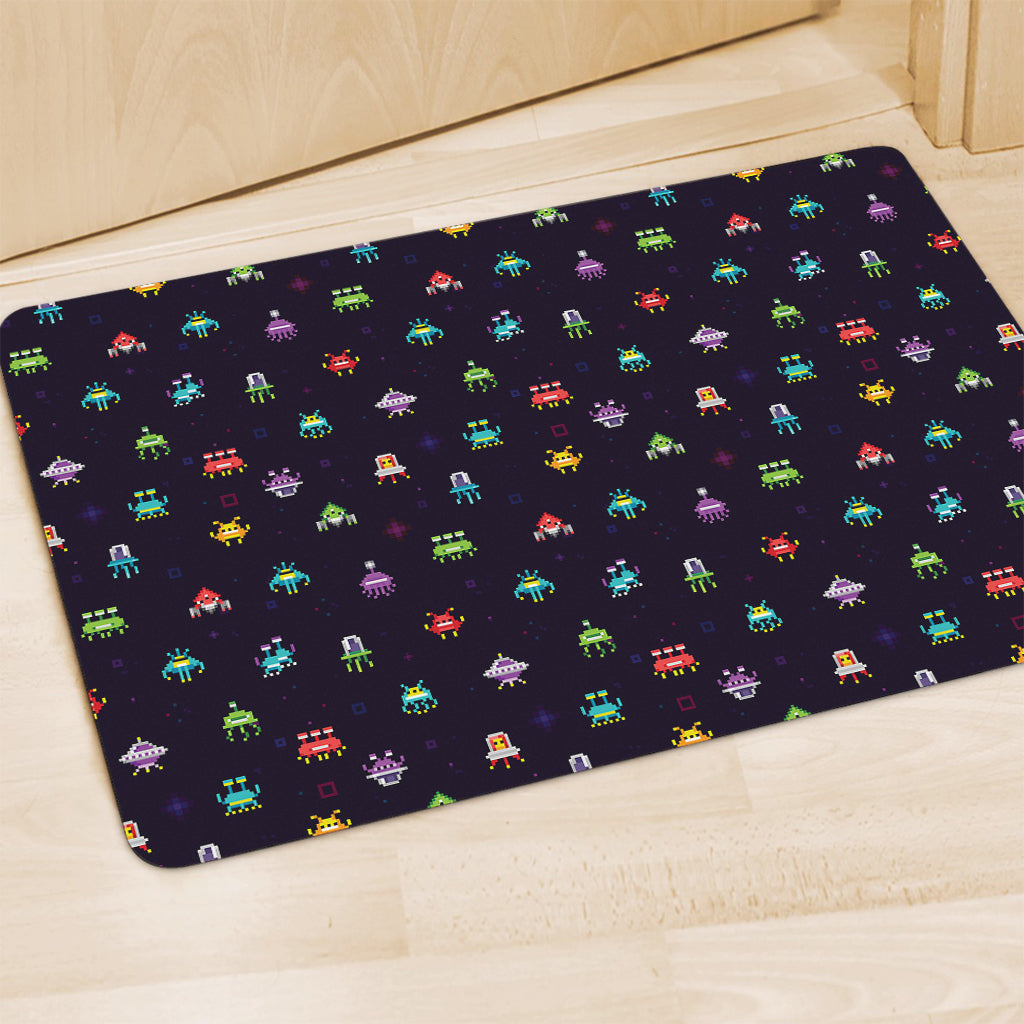 Pixel UFO Aliens Pattern Print Polyester Doormat