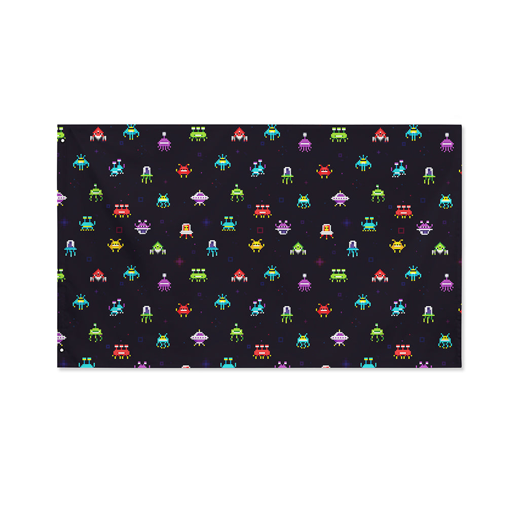Pixel UFO Aliens Pattern Print Polyester Flag