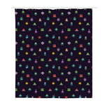 Pixel UFO Aliens Pattern Print Polyester Shower Curtain