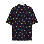 Pixel UFO Aliens Pattern Print Rayon Hawaiian Shirt