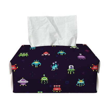 Pixel UFO Aliens Pattern Print Rectangle Tissue Box Cover