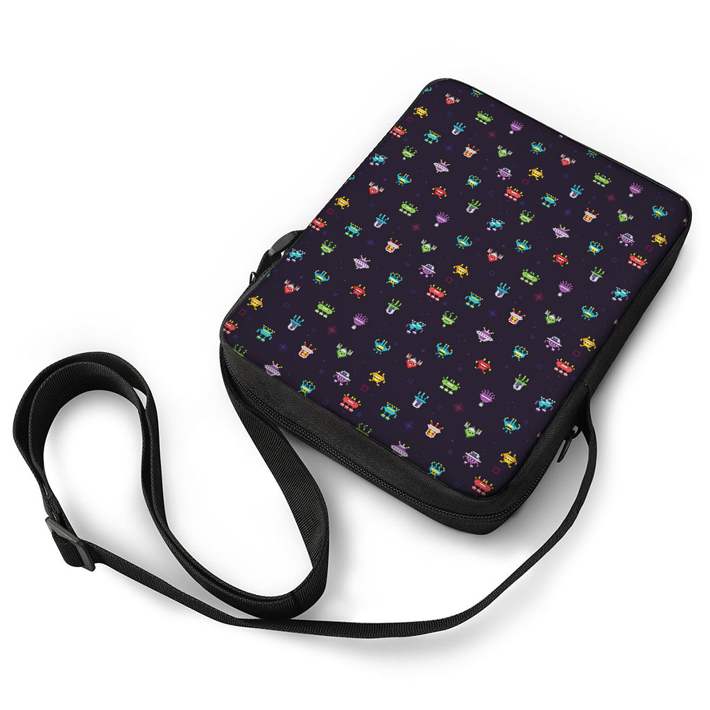 Pixel UFO Aliens Pattern Print Rectangular Crossbody Bag