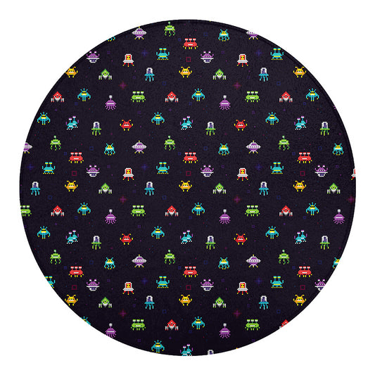 Pixel UFO Aliens Pattern Print Round Blanket