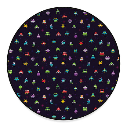 Pixel UFO Aliens Pattern Print Round Floor Mat