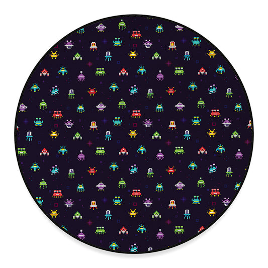 Pixel UFO Aliens Pattern Print Round Floor Mat