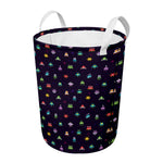 Pixel UFO Aliens Pattern Print Round Laundry Basket
