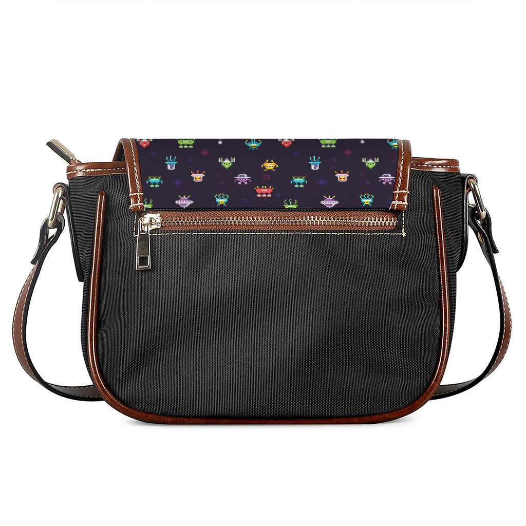 Pixel UFO Aliens Pattern Print Saddle Bag