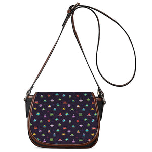 Pixel UFO Aliens Pattern Print Saddle Bag