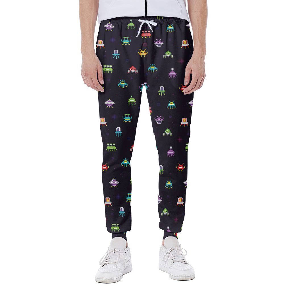 Pixel UFO Aliens Pattern Print Scuba Joggers