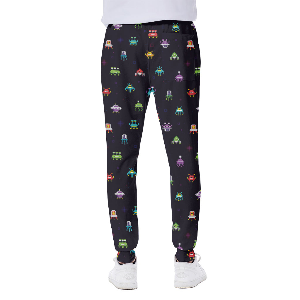 Pixel UFO Aliens Pattern Print Scuba Joggers