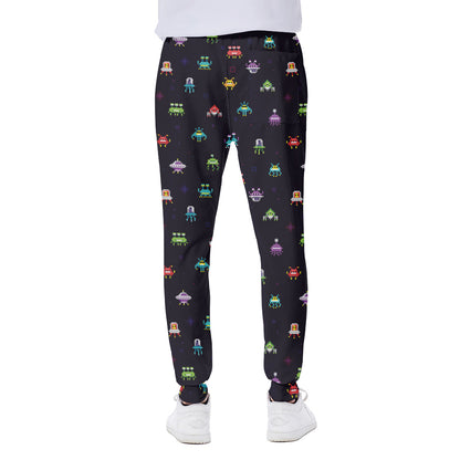 Pixel UFO Aliens Pattern Print Scuba Joggers
