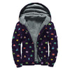 Pixel UFO Aliens Pattern Print Sherpa Lined Zip Up Hoodie