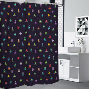 Pixel UFO Aliens Pattern Print Shower Curtain