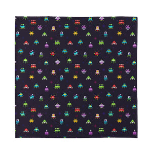 Pixel UFO Aliens Pattern Print Silk Bandana