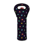 Pixel UFO Aliens Pattern Print Single Neoprene Wine Tote