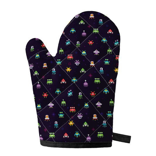Pixel UFO Aliens Pattern Print Single Oven Mitt