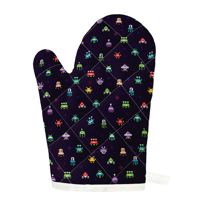Pixel UFO Aliens Pattern Print Single Oven Mitt