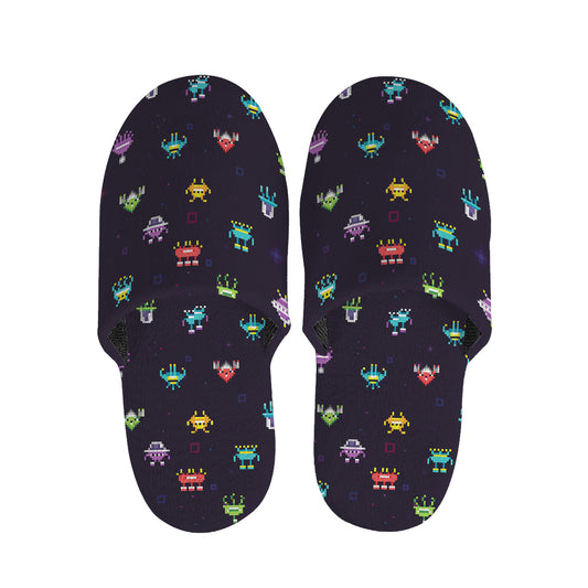 Pixel UFO Aliens Pattern Print Slippers