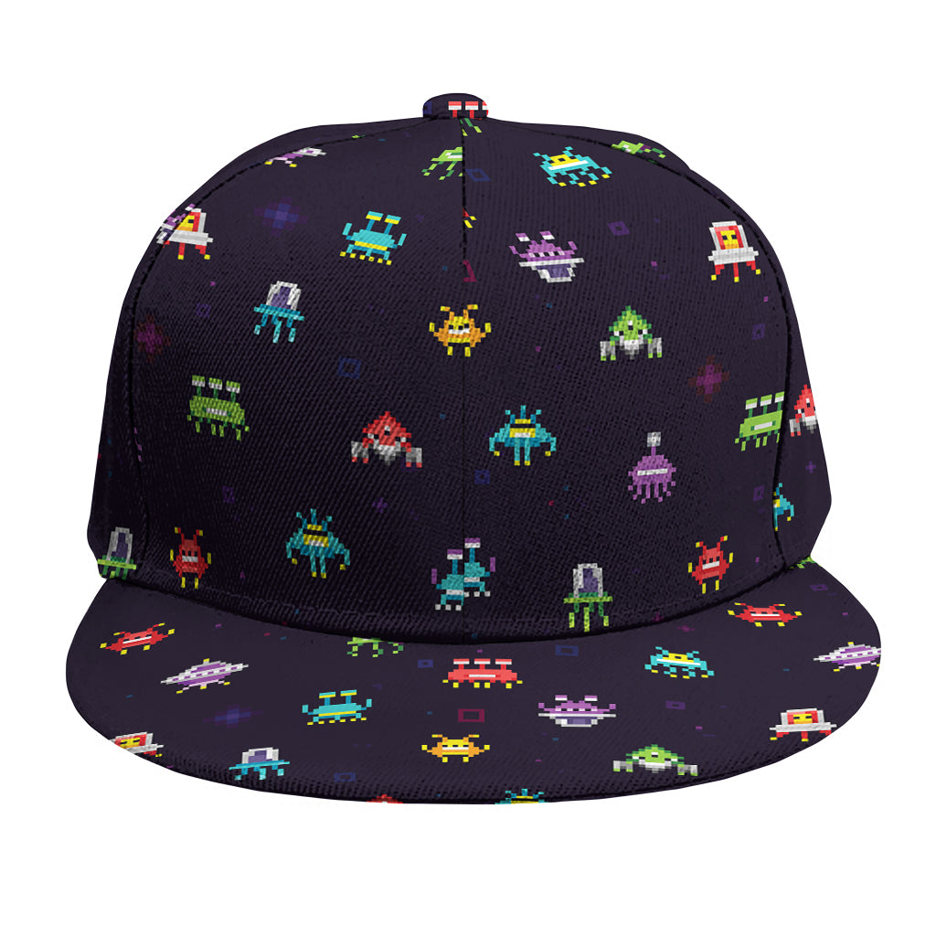Pixel UFO Aliens Pattern Print Snapback Cap