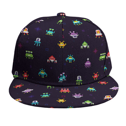 Pixel UFO Aliens Pattern Print Snapback Cap