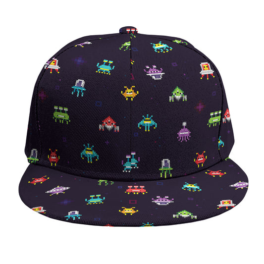 Pixel UFO Aliens Pattern Print Snapback Cap