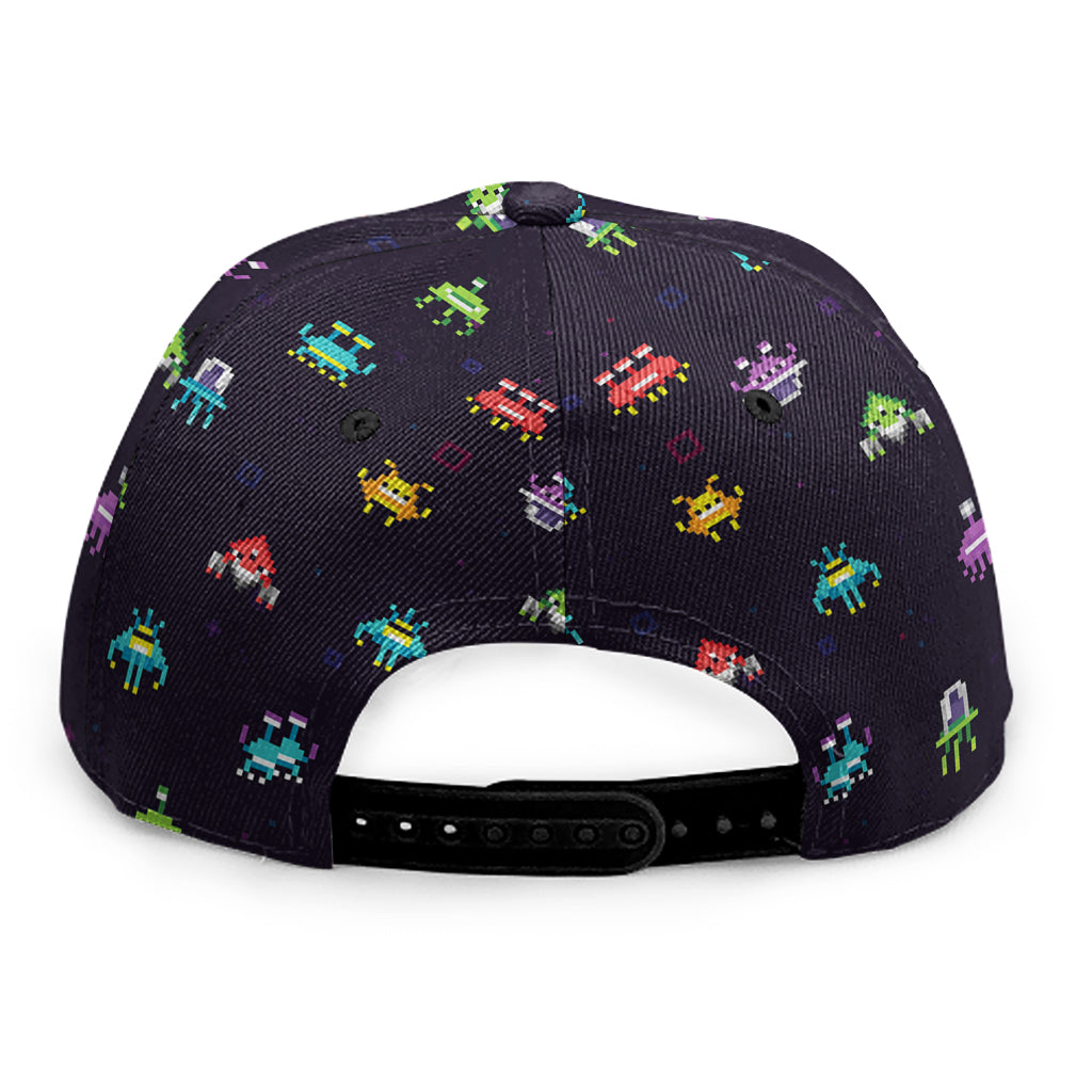 Pixel UFO Aliens Pattern Print Snapback Cap