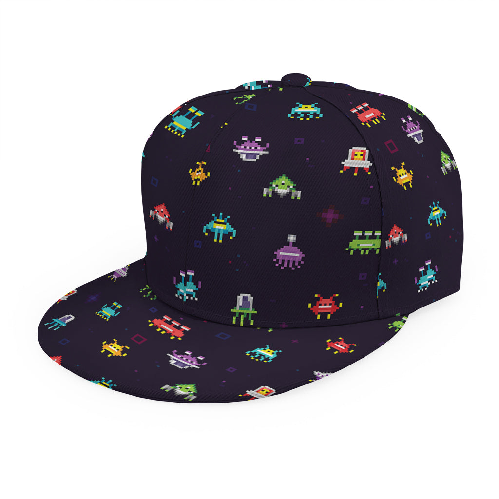 Pixel UFO Aliens Pattern Print Snapback Cap