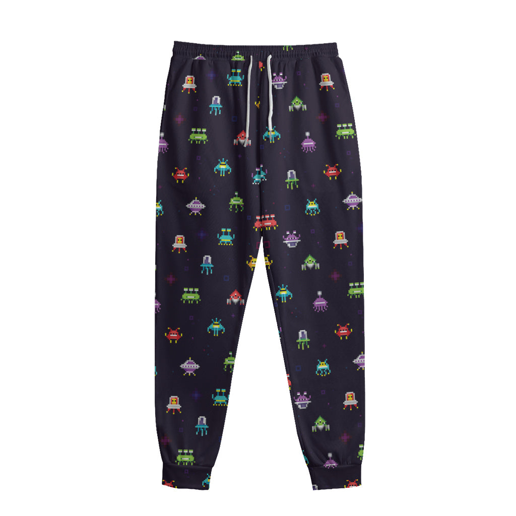 Pixel UFO Aliens Pattern Print Sweatpants