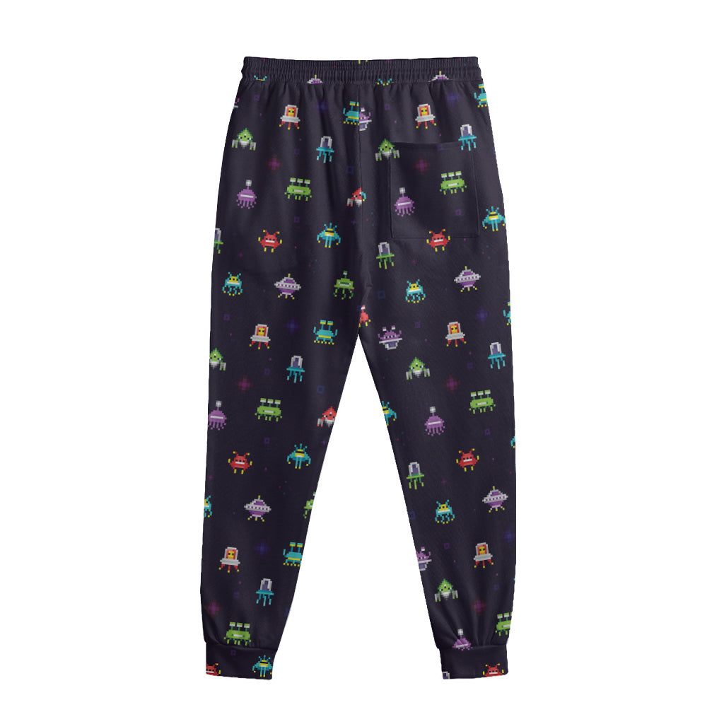 Pixel UFO Aliens Pattern Print Sweatpants