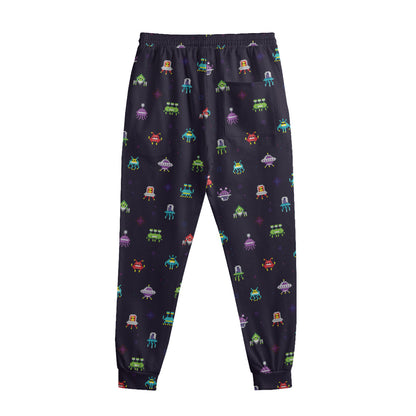 Pixel UFO Aliens Pattern Print Sweatpants