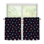 Pixel UFO Aliens Pattern Print Tier Curtains