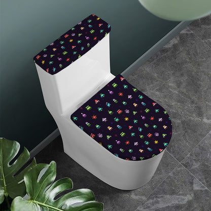 Pixel UFO Aliens Pattern Print Toilet Lid And Tank Cover Set