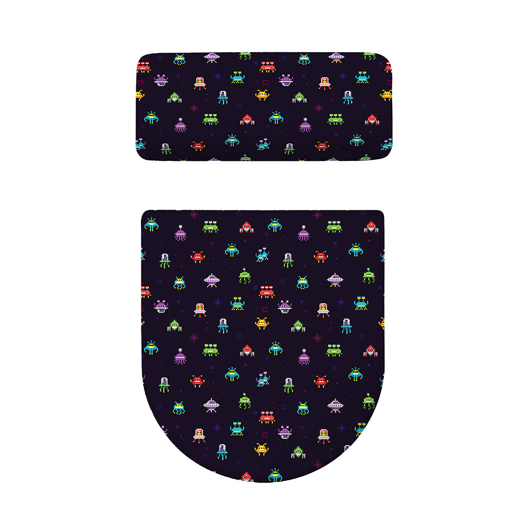 Pixel UFO Aliens Pattern Print Toilet Lid And Tank Cover Set