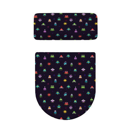 Pixel UFO Aliens Pattern Print Toilet Lid And Tank Cover Set
