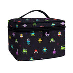 Pixel UFO Aliens Pattern Print Travel Makeup Bag