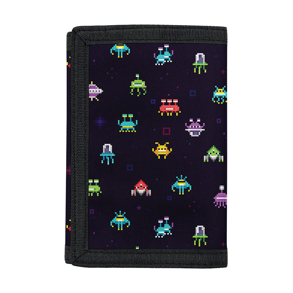 Pixel UFO Aliens Pattern Print Trifold Wallet
