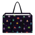 Pixel UFO Aliens Pattern Print Utility Tote Bag