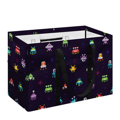 Pixel UFO Aliens Pattern Print Utility Tote Bag