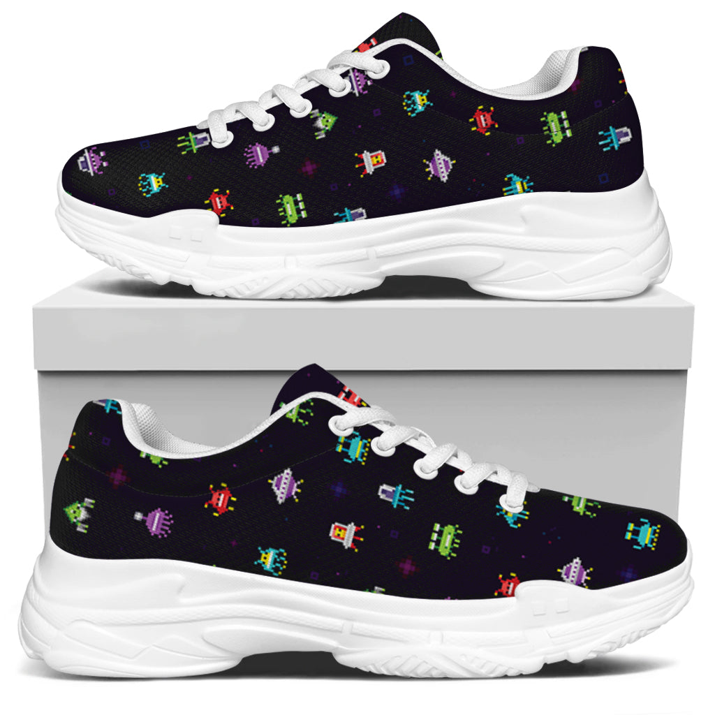 Pixel UFO Aliens Pattern Print White Chunky Shoes